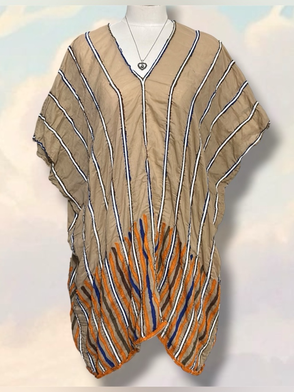 Biasa appliqué tan light brown short Kaftan